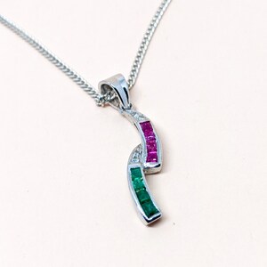 Natural Ruby Emerald Pendant Art Deco 925 Silver Pendant Ruby Dainty Pendant Fine Emerald Silver Pendant Multi Stone Pendant Christmas Gift