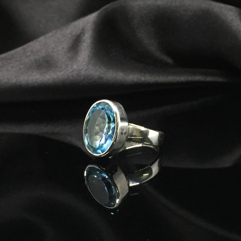 Natural Blue Topaz Gemstone Ring Sterling Silver 925 Big Stone Topaz Ring Everyday Silver Handmade Statement Ring Anniversary Gift For all