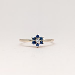 14k Gold Sapphire Diamond Ring Round Stone Ring Stackable Ring Minimalist Ring Dainty Ring Solid Gold Ring Trendy Ring Wedding Gift For Her