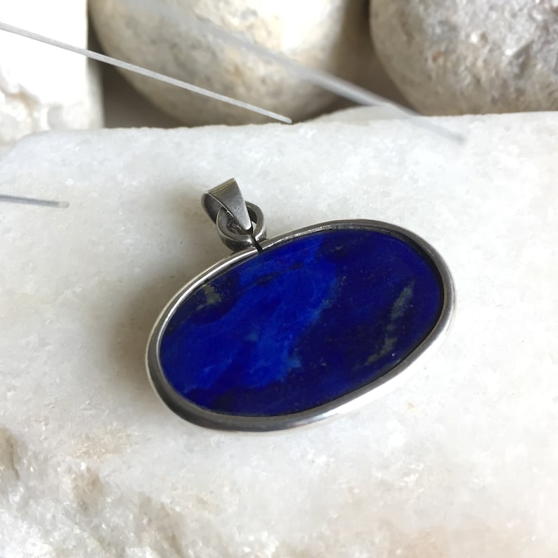 Natural Lapis Lazuli Silver Pendant 925 Sterling Silver Blue Big Gemstone Everyday Pendant Handmade Pendant Statement Pendant Gift For Her