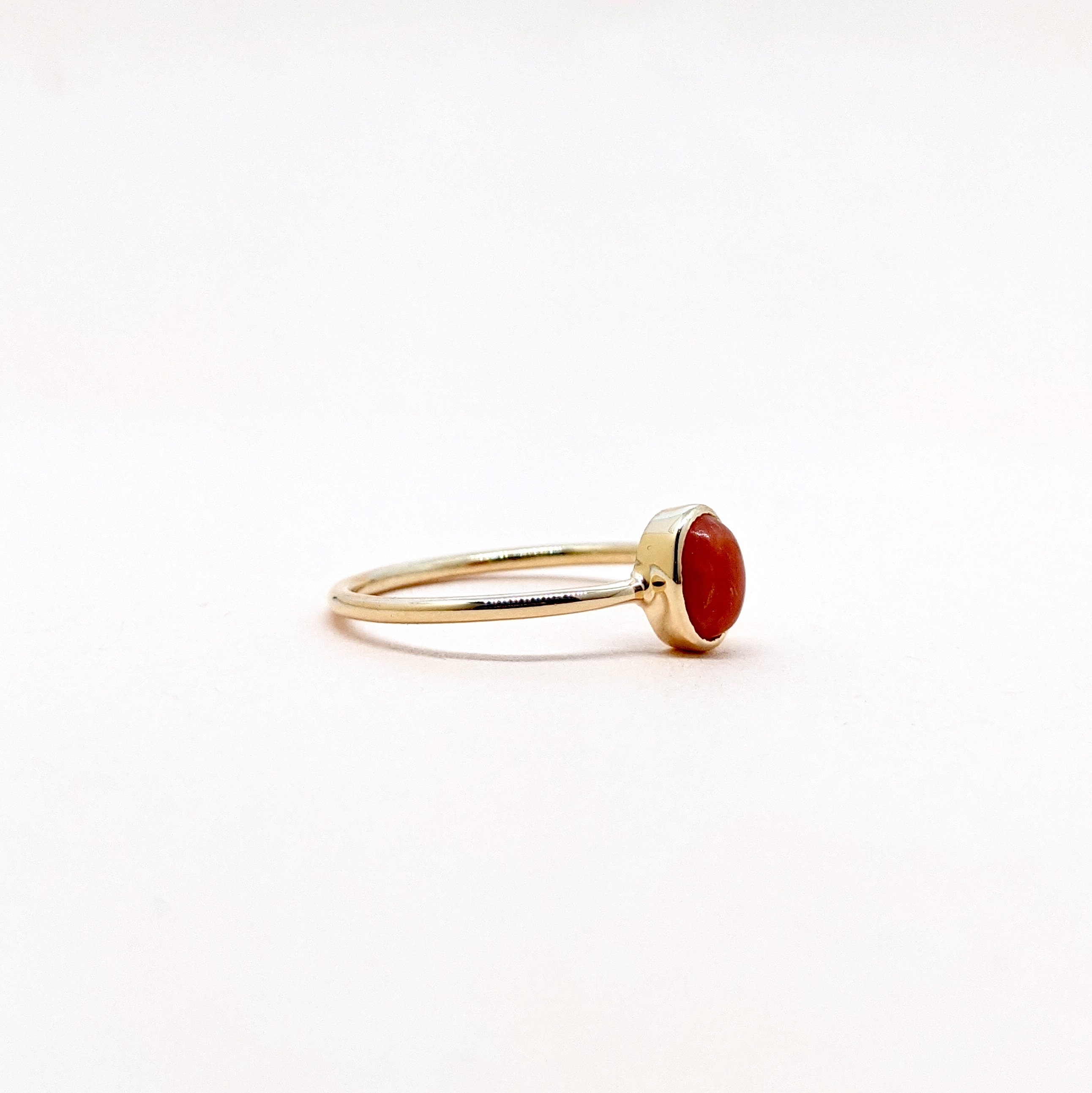 14k Gold Red Coral Ring Stackable Ring Minimal Gold Ring