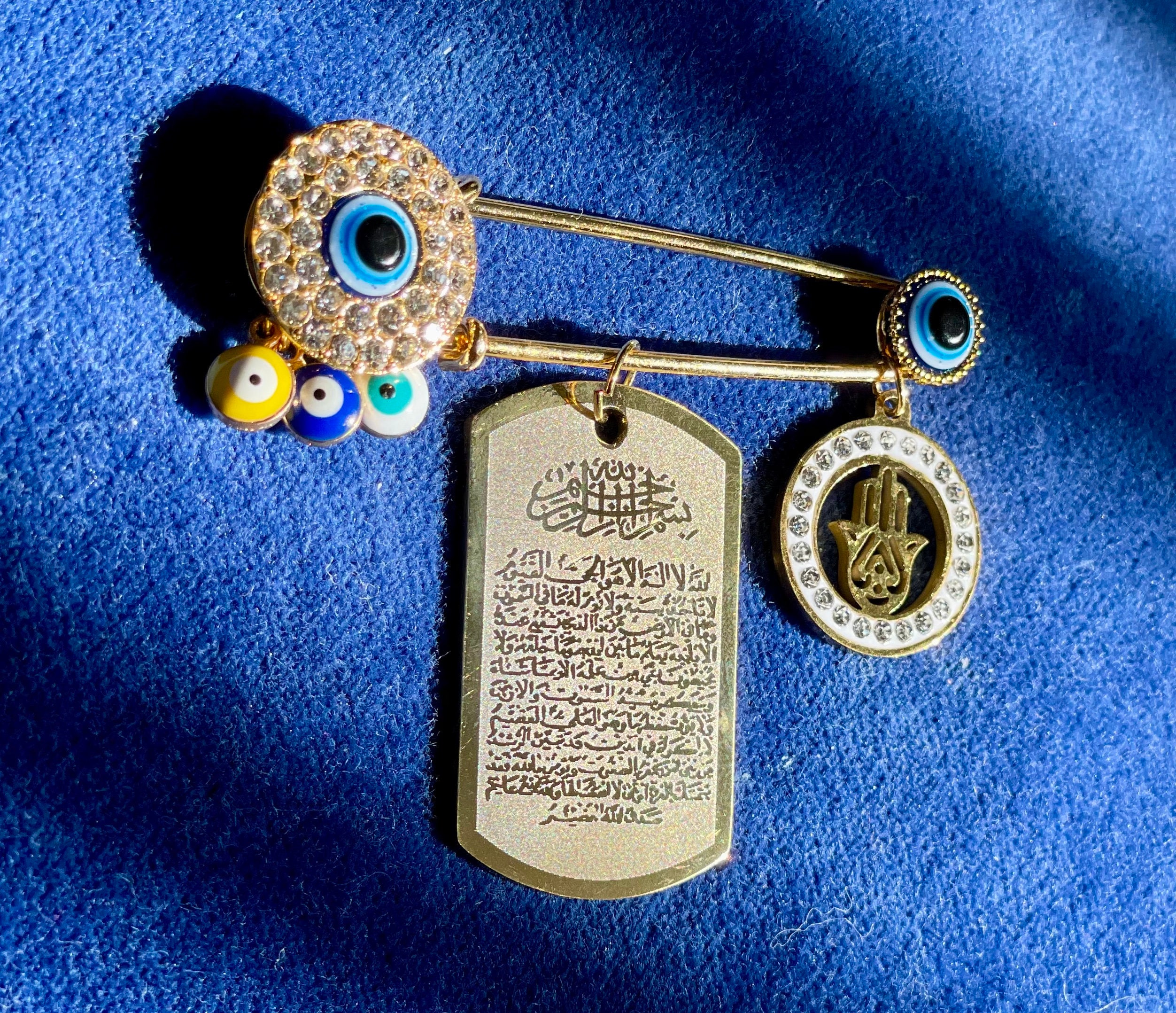 Gold Allah Charm Muslim Baby Pin, Nazar Safety Pin, Name Pin with Alla –  Neshuma