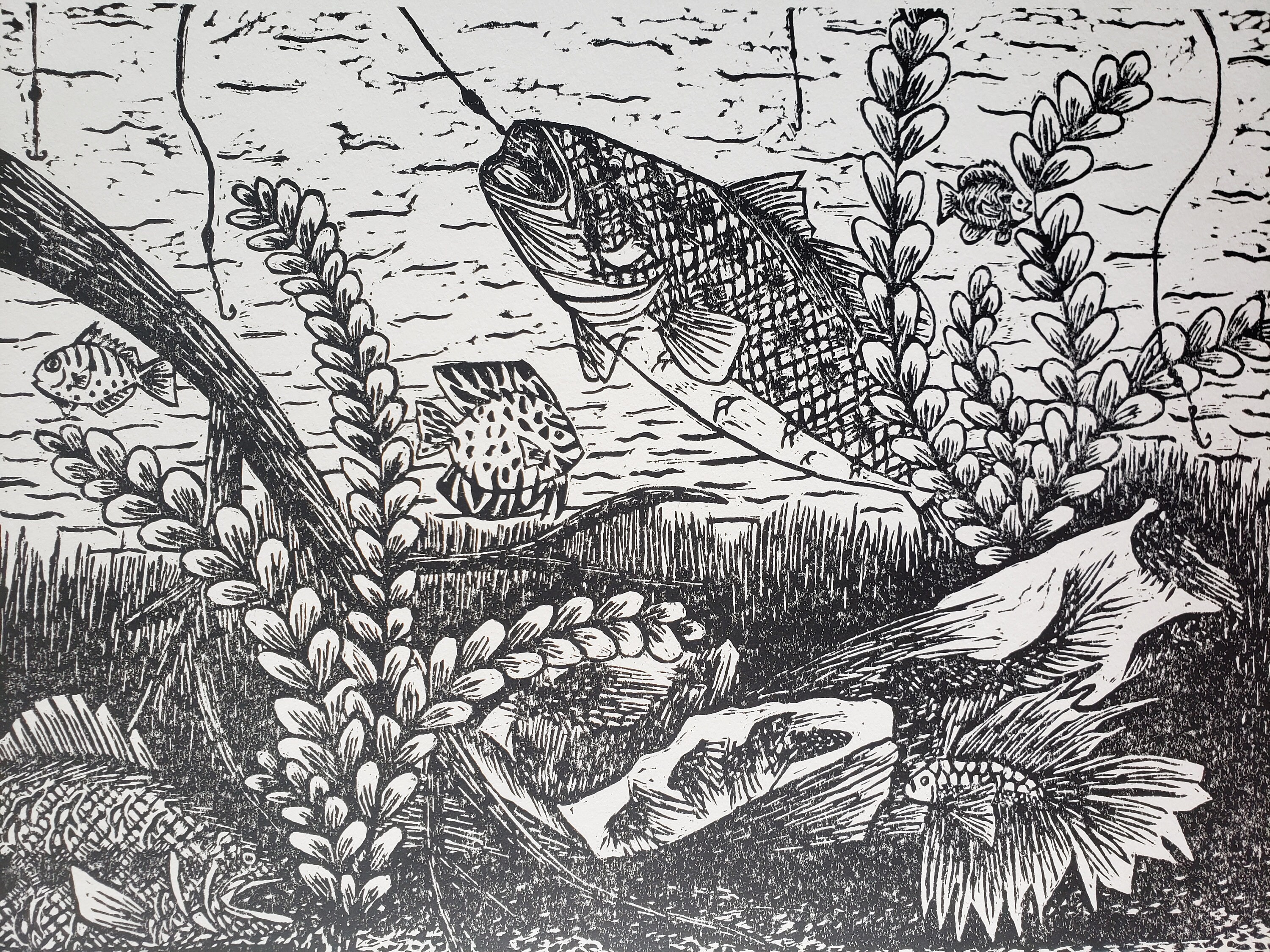 Gone Fishing (linocut Print) - Etsy