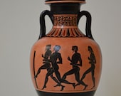 Greek Pottery, Hand made replica, Black Figure Amphora, Panathenaic Games