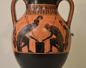 Greek Pottery, Hand made replica, Black Figure, Achilles and Ajax Playing Pessous, Trojan war, Exekias