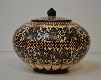 20cm Corinthian Pixis, Greek pottery, Hand made reproduction, jewellery box
