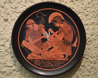 Greek Pottery, Hand made replica, Red Figure Wall Plate, Achilles and Patroklos