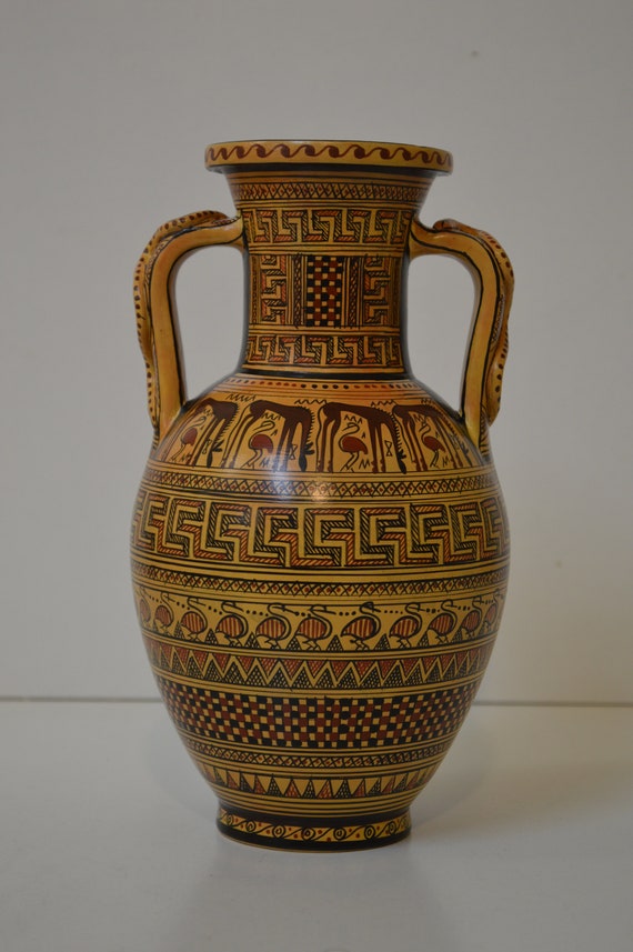 幾何学模様の茶色陶器花瓶　しがらき焼 幾何学模様の茶色陶器花瓶 しがらき焼