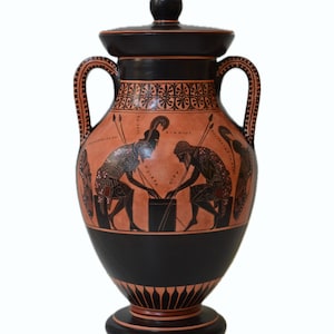 Greek Pottery, Hand made replica, Black Figure, Achilles and Ajax Playing Pessous, Trojan war, Exekias