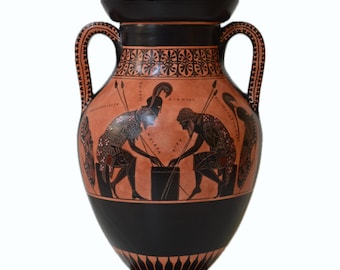 Greek Pottery, Hand made replica, Black Figure, Achilles and Ajax Playing Pessous, Trojan war, Exekias