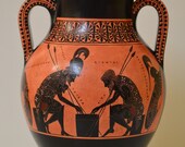Greek Pottery, Hand made replica, Black Figure, Achilles and Ajax Playing Pessous, Trojan war, Exekias