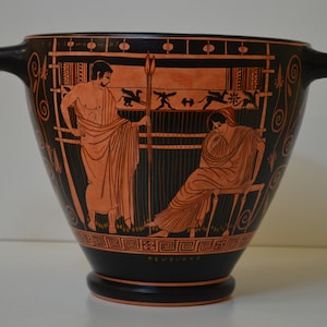 Greek Pottery, Hand made replica, Red Figure Skyphos, Penelope and Telemachos