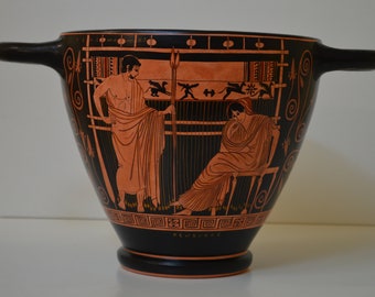 Greek Pottery, Hand made replica, Red Figure Skyphos, Penelope and Telemachos