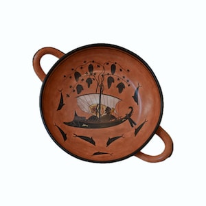 Griechische Keramik, Handgemachte Replik, Schwarze Figur Kylix, Dionysos Segeln