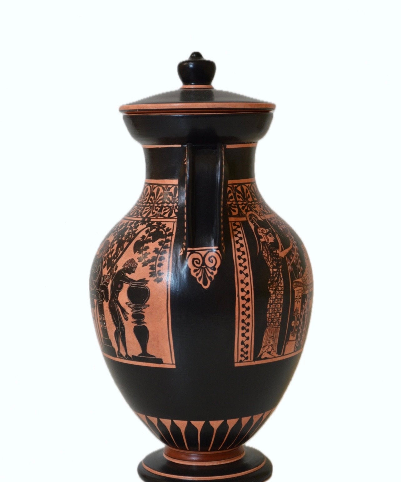 バイリンガルアンフォラ、ギリシャ陶器、赤と黒の像、手作りレプリカ