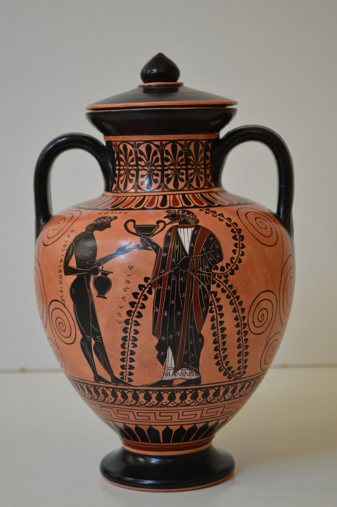 Greek Pottery Hand Made Replica Black Figure Neck Amphora Etsy