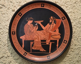 Greek Pottery, Hand made replica, Red Figure Wall Plate, Hades and Persephone