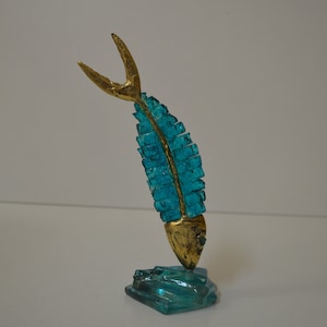 19 cm Kristallglas und Bronze Fisch