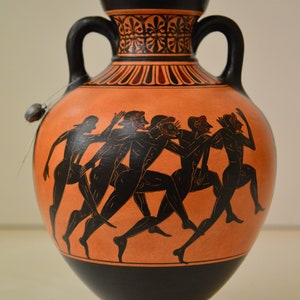 Greek Pottery, Hand made replica, Black Figure Amphora, Panathenaic Games