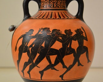 Greek Pottery, Hand made replica, Black Figure Amphora, Panathenaic Games