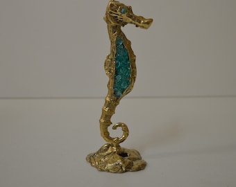 15cm Crystal and Bronze Seahorse