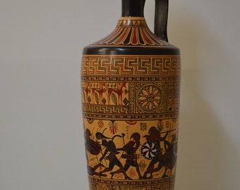 Greek Pottery, Hand made replica, Lekythos, The Battle of Troy