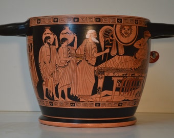 Greek Pottery, Hand made replica, Red Figure, Skyphos, The Ransom of Hector
