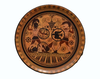 Greek pottery, Hand made, Wall Plate, Menelaos Fighting Hector, Trojan War