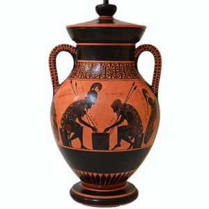 Greek Pottery, Hand made replica, Black Figure, Achilles and Ajax Playing Pessous, Trojan war, Exekias