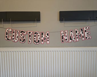 Bachelorette Personalised Name Cow Print Banner [with Pink Outline]