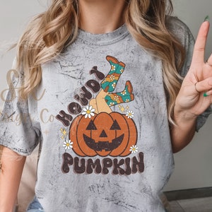 Howdy Pumpkin Png, Vintage Retro Spooky Season Design, Trendy Halloween png, Cowgirl Halloween shirt, Spooky Western Png Design, Sublimation