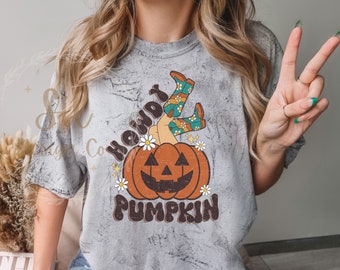 Howdy Pumpkin Png, Vintage Retro Spooky Season Design, Trendy Halloween png, Camisa vaquera de Halloween, Spooky Western Png Design, Sublimación