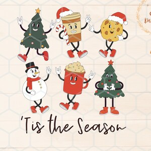 Trendy Boże Narodzenie PNG, Tis The Season Png, Retro projekt koszulki świątecznej, Groovy Retro sublimacja świąteczna, sprawdź tło Boże Narodzenie png