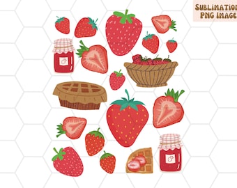 Retro Strawberry PNG, Cottagecore Clipart (Digital Download)