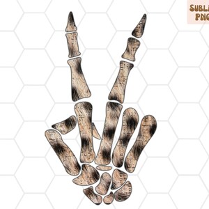 Skeleton Hand PNG for Sublimation, Skellie Hand, Leopard Print Skeleton Hand, Skeleton Peace Sing, Western Sublimation, Best Seller PNG, png