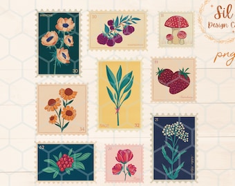 Vintage Floral Stamps PNG, Shirt Design, Sublimation (Digital Download)