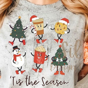 Trendy Boże Narodzenie PNG, Tis The Season Png, Retro projekt koszulki świątecznej, Bestsellerowa świąteczna sublimacja, sprawdź tło Boże Narodzenie png