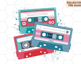 Retro Cassette Tape PNG, 90s Design (Digital Download)