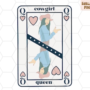 Cowgirl Queen Card PNG per sublimazione, Poker Card PNG, Cowgirl Playing Card, Western Sublimation Design Download, Cowgirl Queen Sublimation