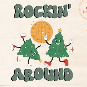 Rockin Around Christmas Tree Retro Png, Christmas tree shirt design, holiday Christmas sublimation, retro Christmas sublimation, vintage Png