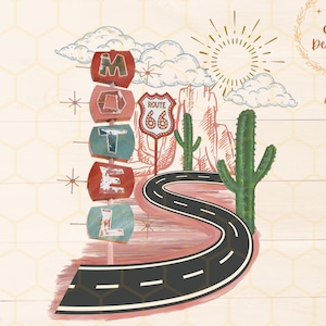 Desert Scene PNG for Sublimation, Route 66 png, Motel Sign png, Western Sublimation Designs Downloads, Trendy Western Design, western png