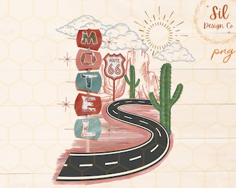 Desert Scene PNG for Sublimation, Route 66 png, Motel Sign png, Western Sublimation Designs Downloads, Trendy Western Design, western png