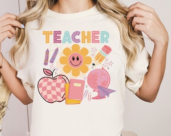 Retro Teacher PNG, Back To School Teacher PNG for Sublimation, Trendy Teacher Shirt Design, Cute Teacher Shirt, Retro Teacher shirt design
