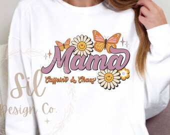 Mama Caffeine and Chaos png, sublimation maman tendance dtf, sublimation maman rétro, best-seller png, conception de chemise maman, conception de chemise maman cool