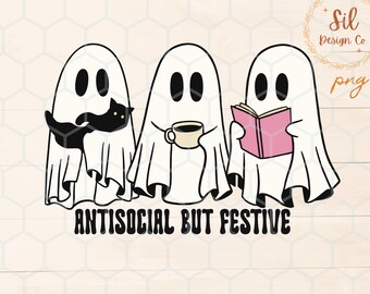 Antisocial Festive Ghosts PNG, Halloween Sublimation Design (Digital Download)