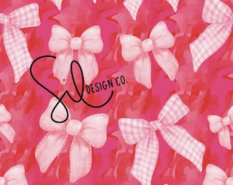 Valentines Bows Seamless Pattern, Pink Hearts Digital Paper (JPEG)