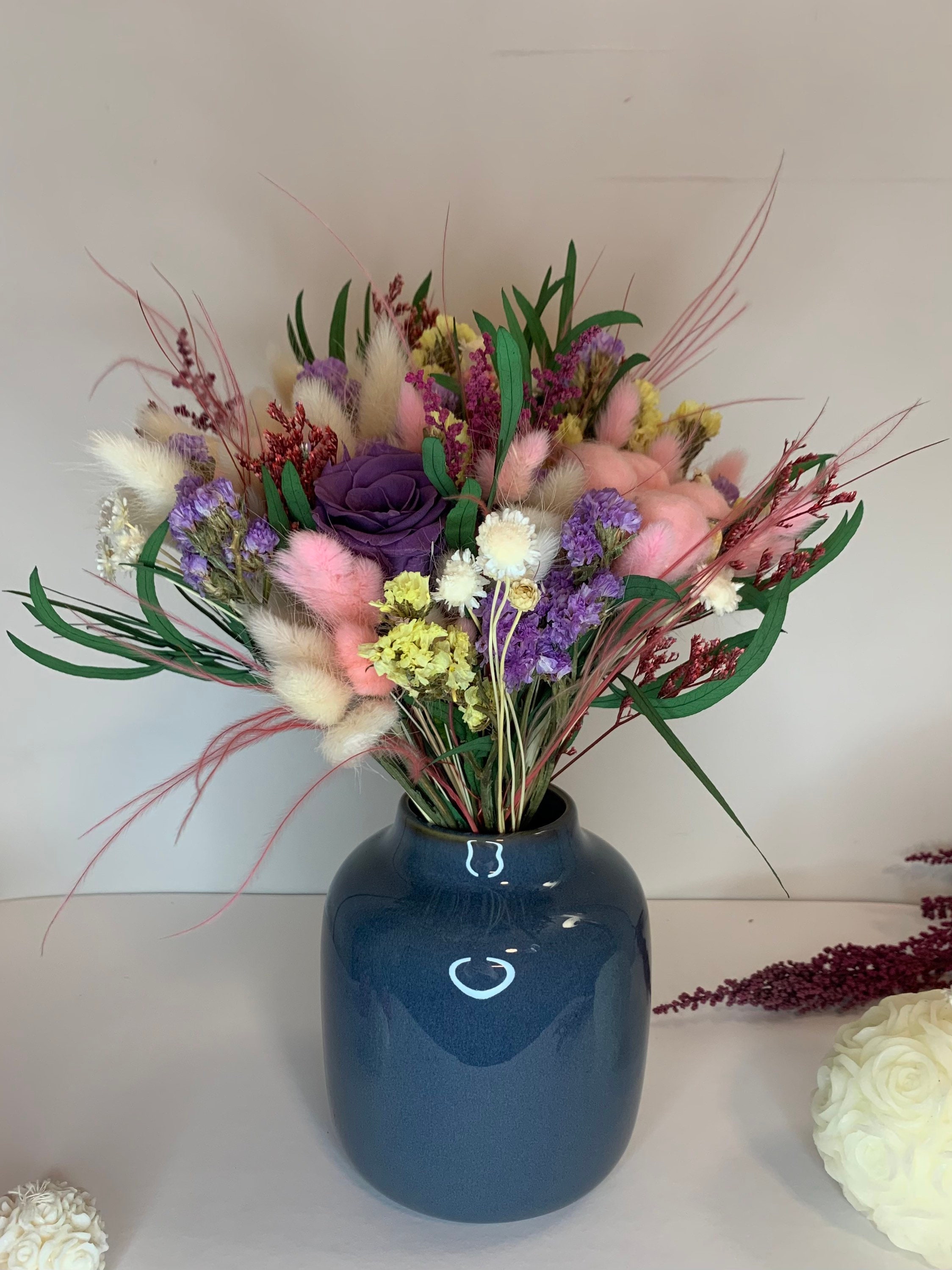 Bouquet Fleurs Séchées et Stabilisées, Bouquet Roses Éternelles, Cadeau de Pâques, Personnalisé, Fêt