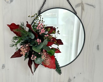 Ronde spiegel versierd met geconserveerde planten 20 cm