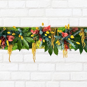 Cuadro vegetal panorámico elaborado con plantas estabilizadas y flores secas – Decoración de pared natural y sostenible, sin mantenimiento