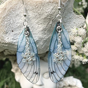 Snow Fairy Earrings - Winter Solstice Snowflake Earrings, Fairycore Wing Jewelry,  Nickel-Free or Sterling - Winter Wonderland Gift for Her